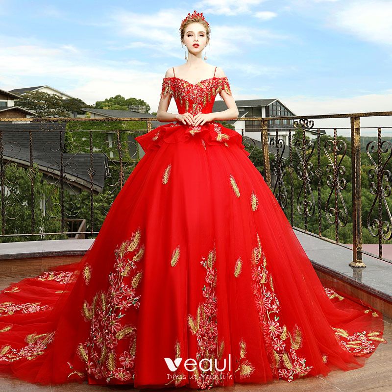 red and gold wedding dresses