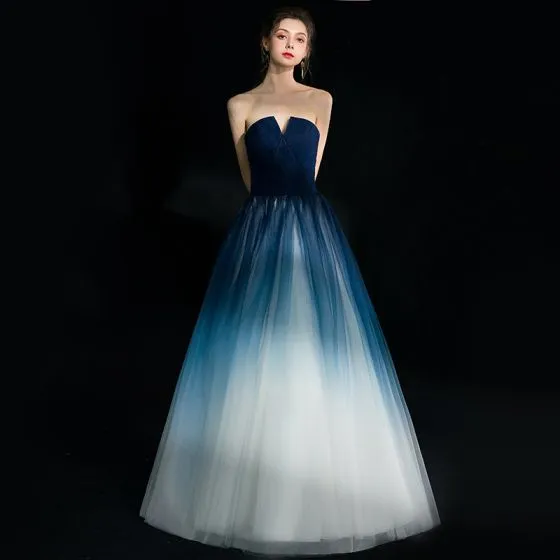 Women Strapless Gradients Evening Prom Cocktail Formal Wedding Party Long Dress 