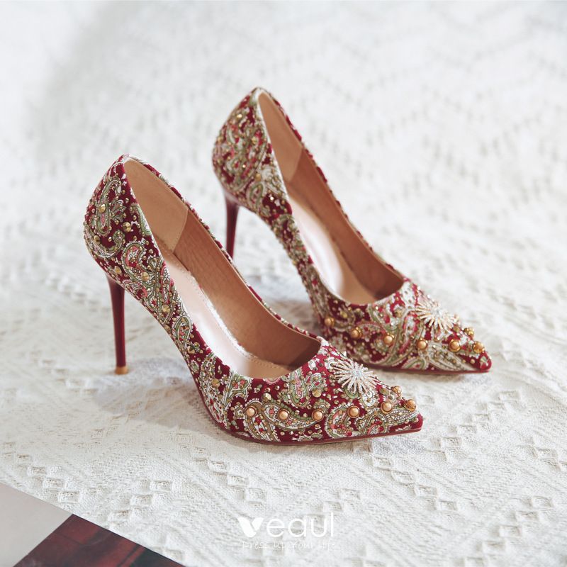 Fancy Chinese style Red Wedding Shoes 