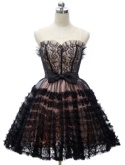 Beautiful Little Black Dresses 2016 Sweetheart Cascading Ruffles Tulle ...