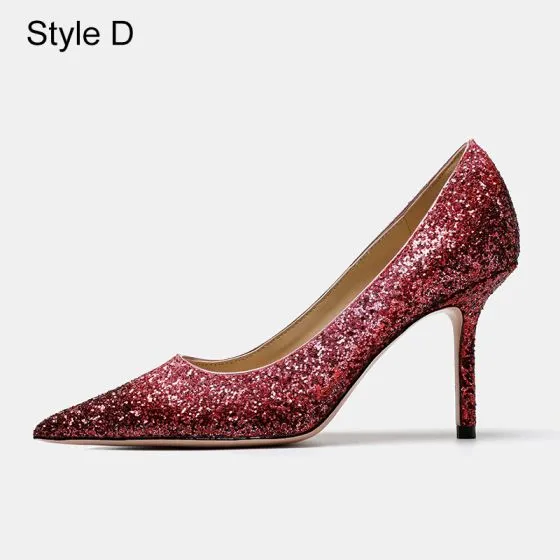 Sparkly Red Sequins Evening Party Pumps 2021 8 cm Stiletto Heels ...