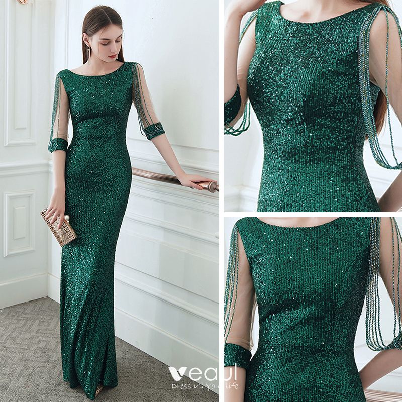 Sparkly Dark Green Sequins Evening Dresses 2020 Trumpet / Mermaid Scoop ...
