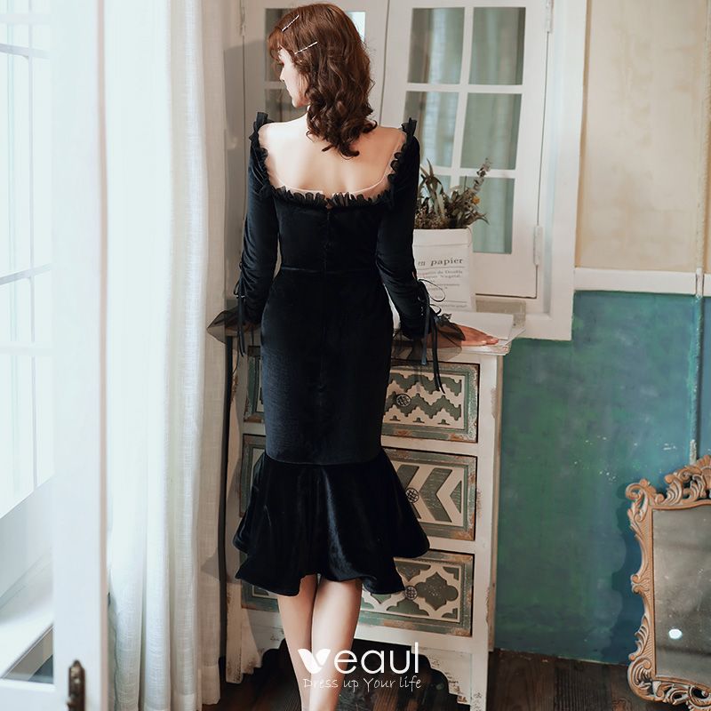 Vintage / Retro Black Velour Winter Party Dresses 2020 Trumpet ...