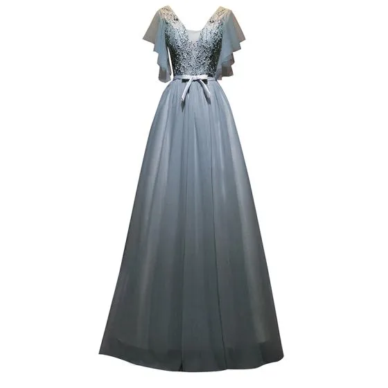 Elegant Sage Green Evening Dresses 2019 A-Line / Princess V-Neck ...