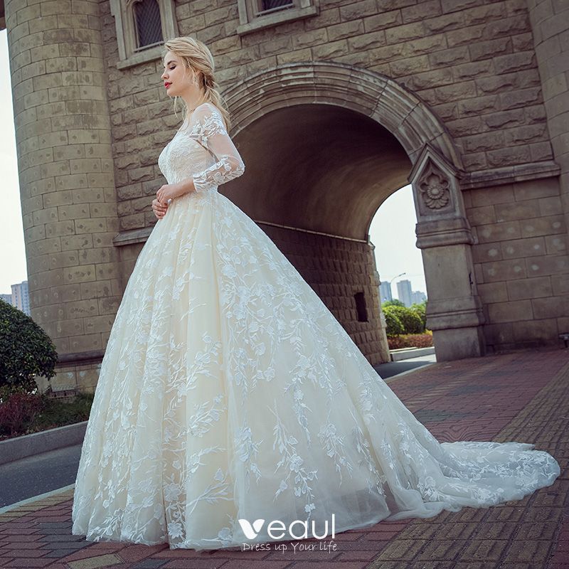 Stunning Champagne Pierced Wedding Dresses 2017 Ball Gown Scoop Neck ...