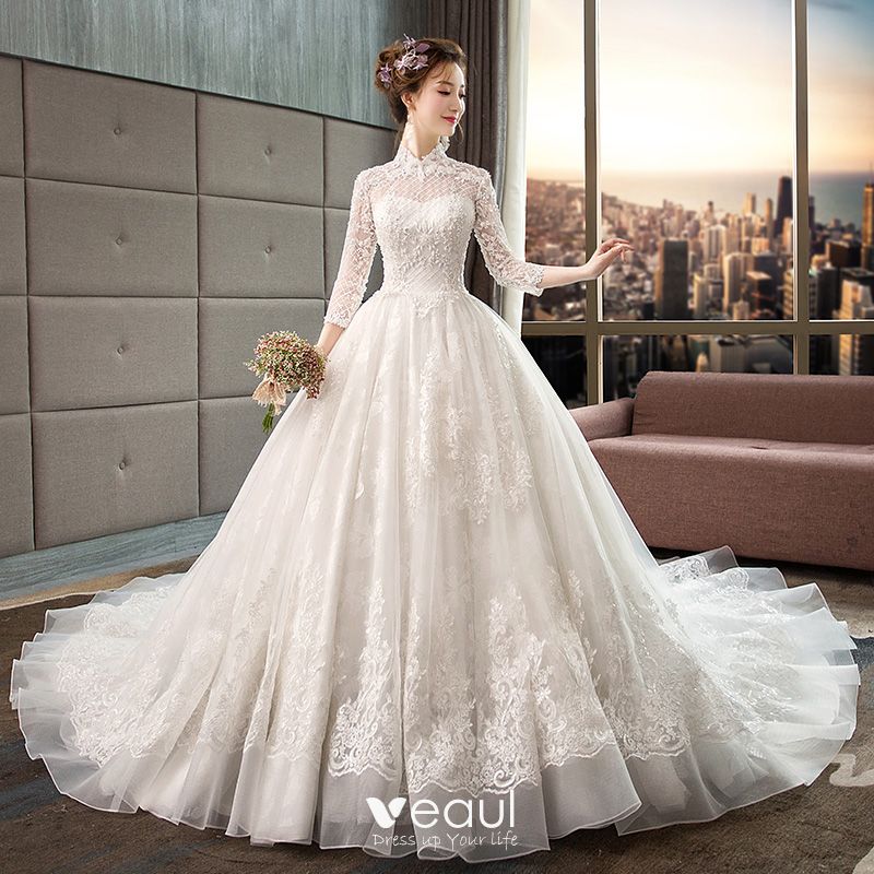 Chinese style Ivory See-through Wedding Dresses 2019 A-Line / Princess ...