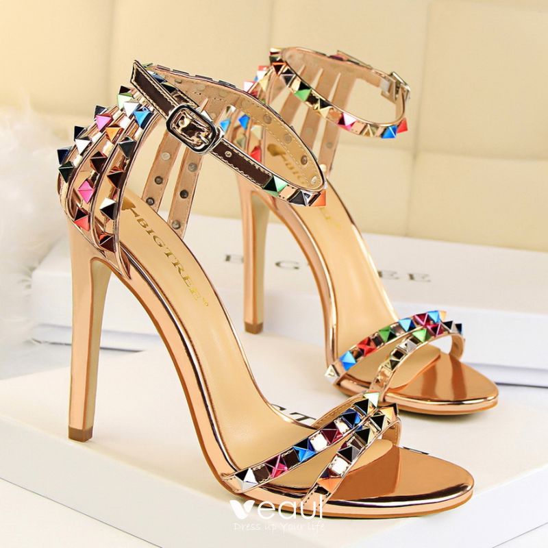 Modern / Fashion Silver 10 cm 2018 High Heels Star Zipper Ankle Strap  Beading Rhinestone Sandals Open / Peep Toe Stiletto Heels Evening Party  Hall Womens Shoes