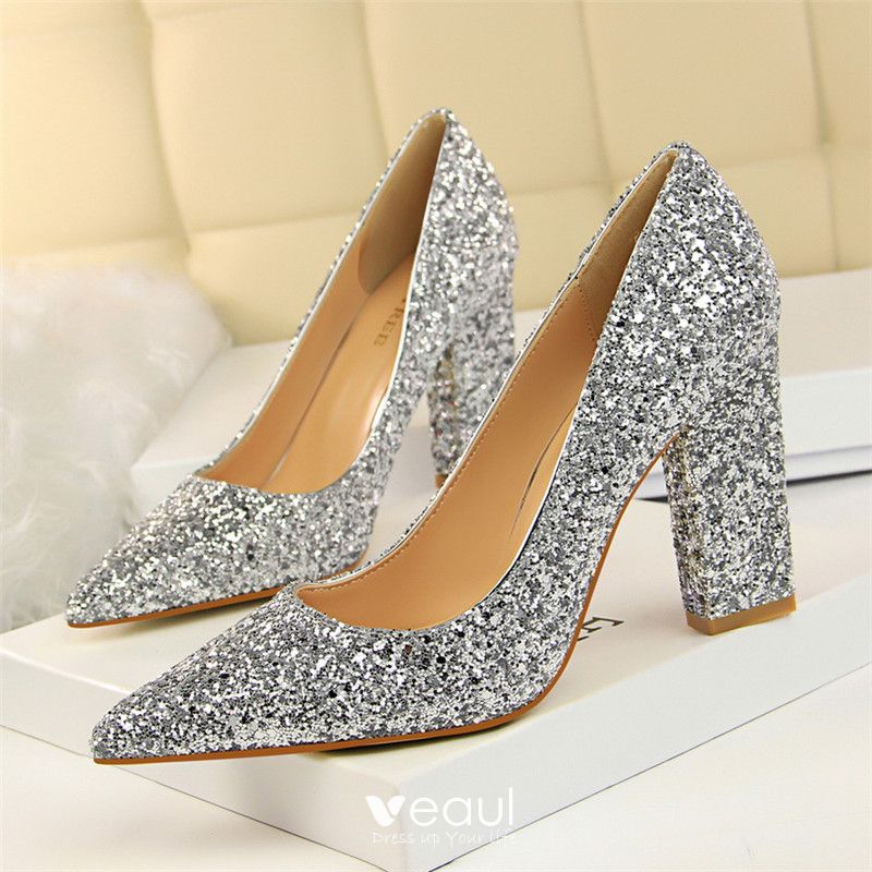 silver formal heels