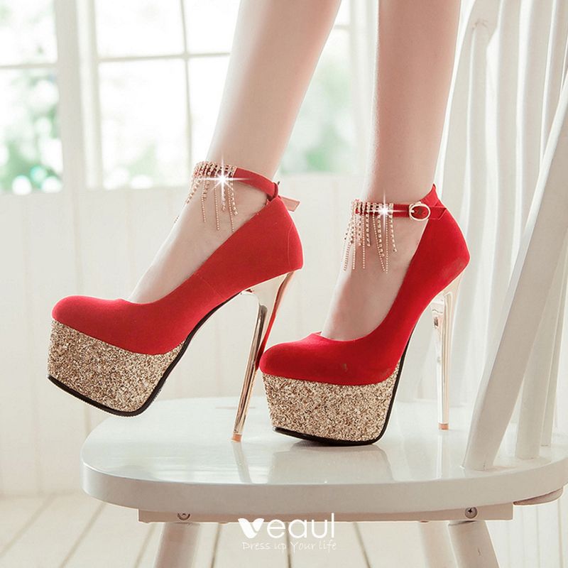 Chic / Beautiful Prom Pumps 2017 Polyester Suede High Heels Platform ...
 Prom Platform High Heels