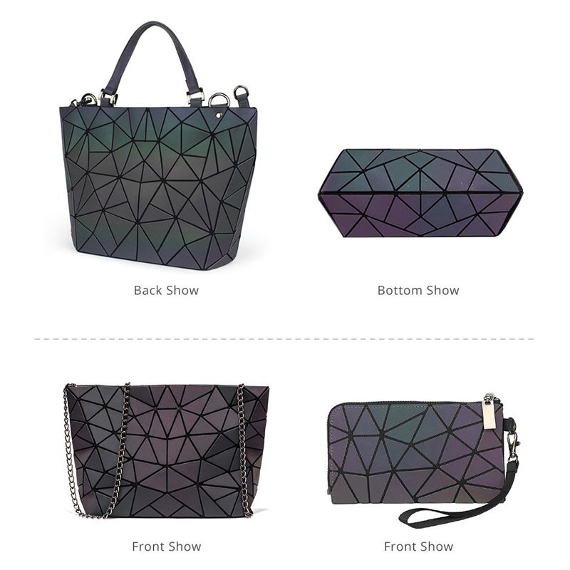 3-piece Multi-Colors Luminous Geometric Square Messenger Bag Shoulder Bags  Purse 2021 PU Holographic Reflective Women's Bags