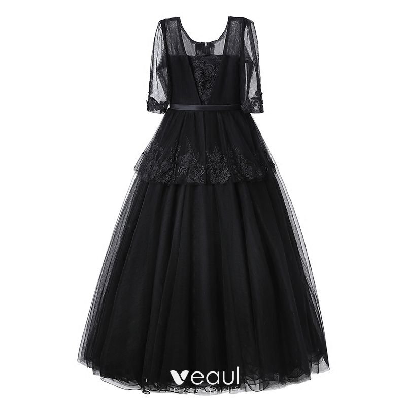Chic / Beautiful Black Flower Girl Dresses 2017 Ball Gown Square ...