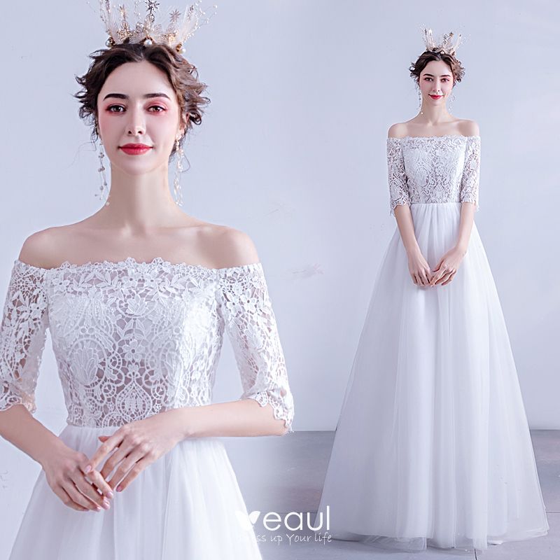 Affordable White Wedding Dresses 2020 A-Line / Princess Off-The ...