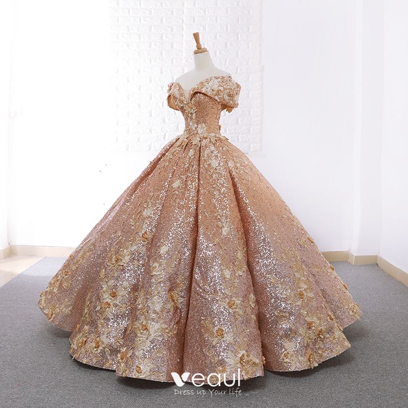 gold ball gown with sleeves