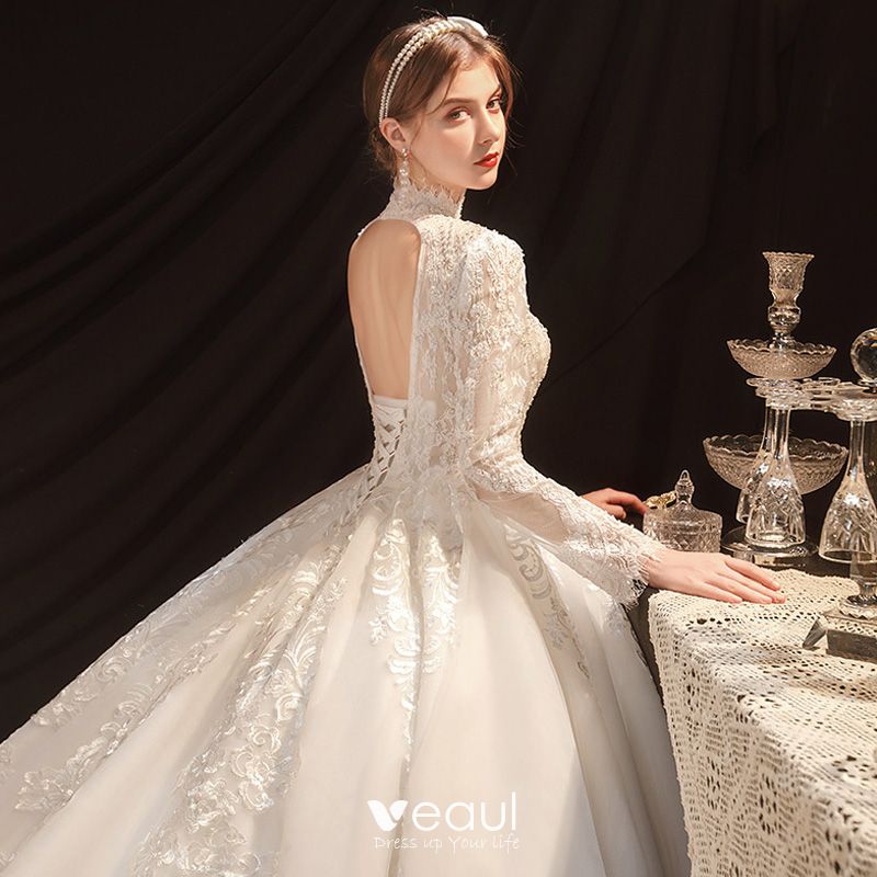 Vintage / Retro Ivory See-through Bridal Wedding Dresses 2021 Ball Gown ...