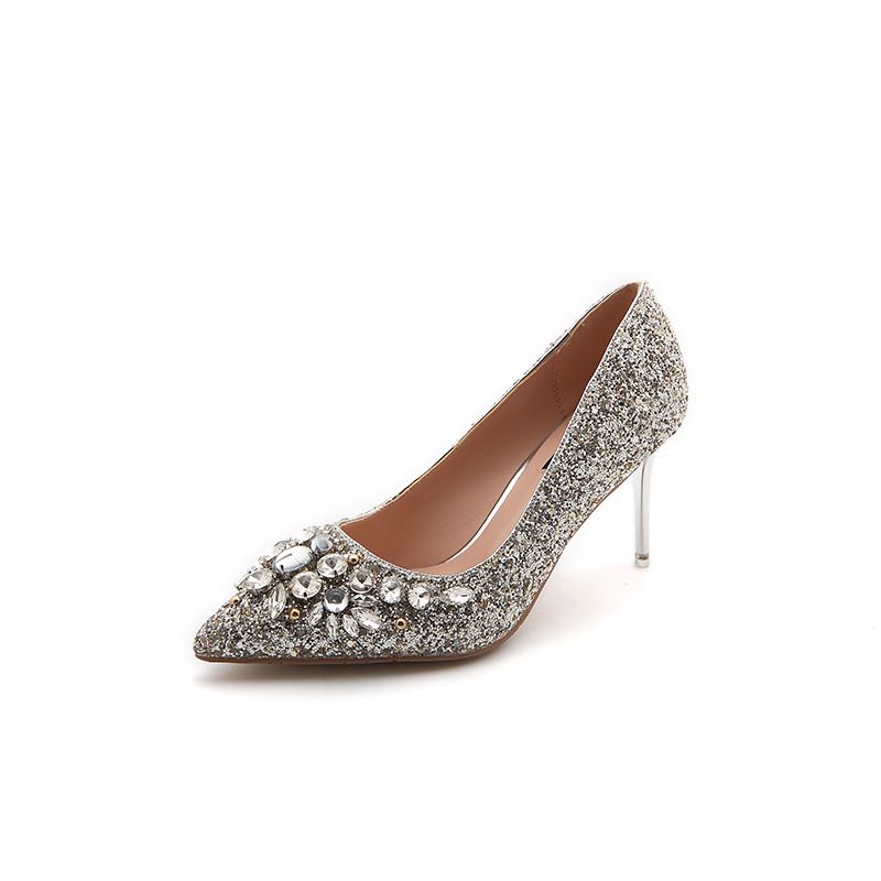Sparkly Crystal Wedding Shoes Silver 2017 Glitter High Heels Stiletto ...