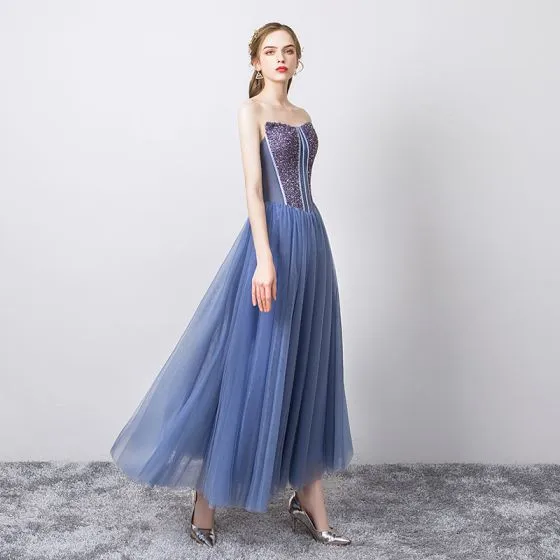 Ocean Blue and Gold Prom Dresses