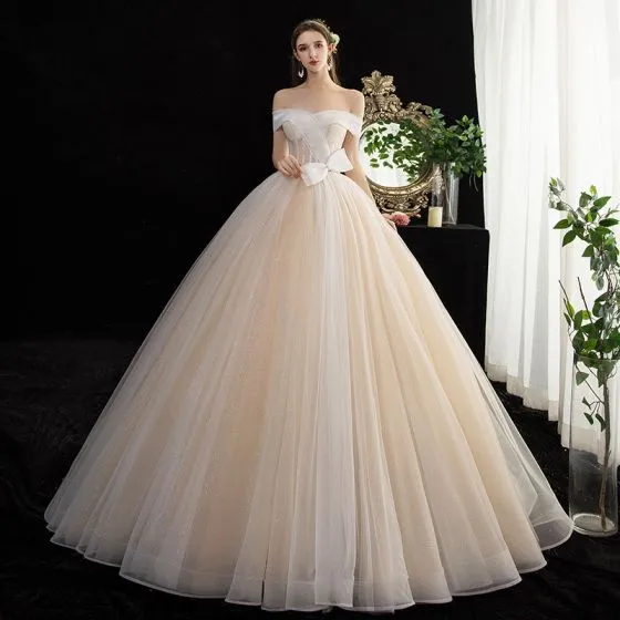 Fashion Champagne Glitter Wedding Dresses 2020 Ball Gown ...