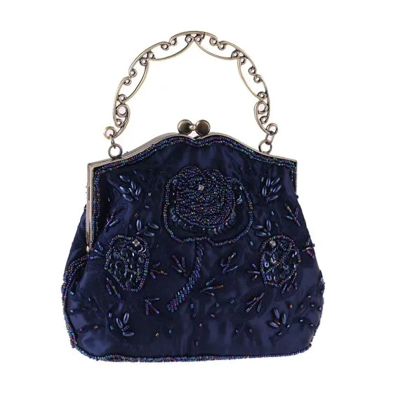 Vintage / Retro Navy Blue Sequins Beading Pearl Embroidered Clutch Bags ...