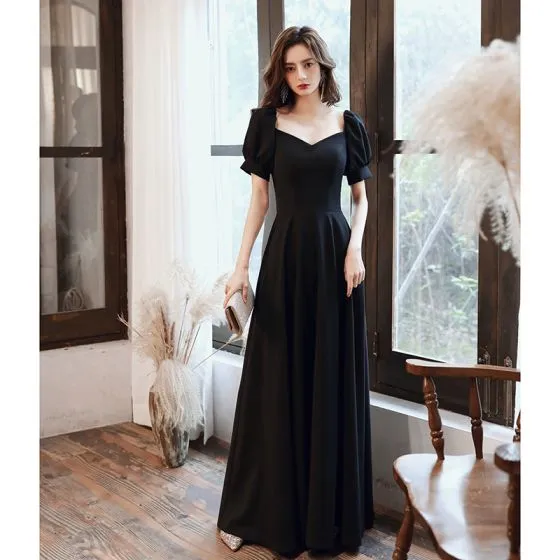 Simple Tulle Off Shoulder Black Long Prom Dress, Black Tulle Evening D –  shopluu
