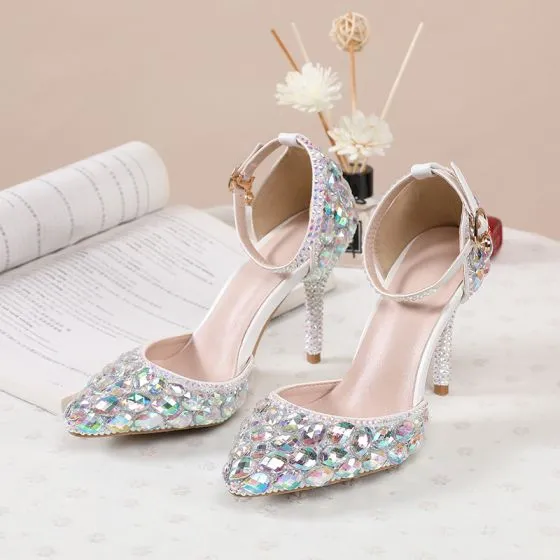 Sexy Multi-Colors Rhinestone Wedding Shoes 2020 Ankle Strap 8 cm ...