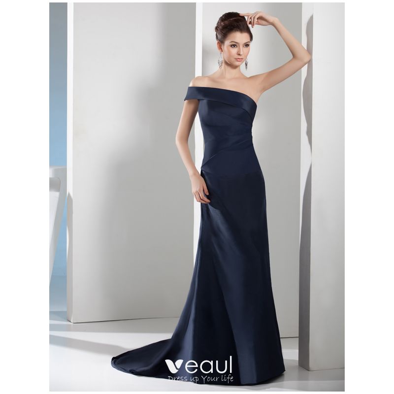 one shoulder navy gown