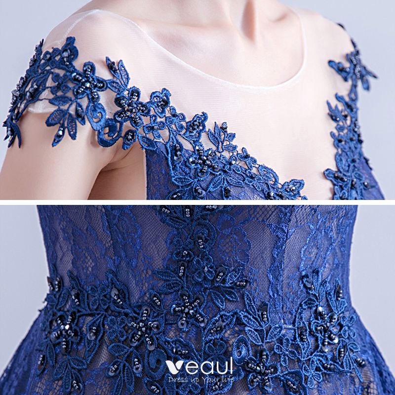 Chic / Beautiful Royal Blue Lace Evening Dresses 2020 A-Line / Princess ...