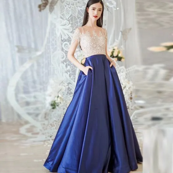 Illusion Royal Blue See-through Evening Dresses 2018 A-Line / Princess ...