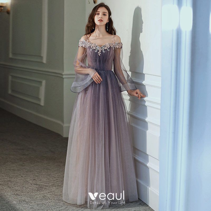 Elegant Purple Gradient-Color Evening Dresses 2020 A-Line / Princess ...
