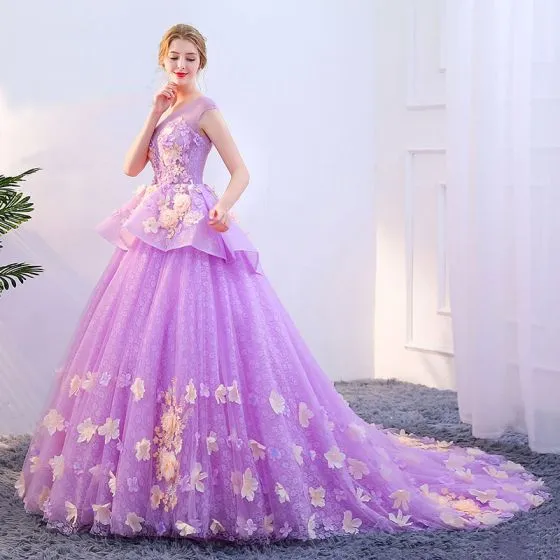 Chic / Beautiful Lilac Prom Dresses 2019 A-Line / Princess Scoop Neck ...