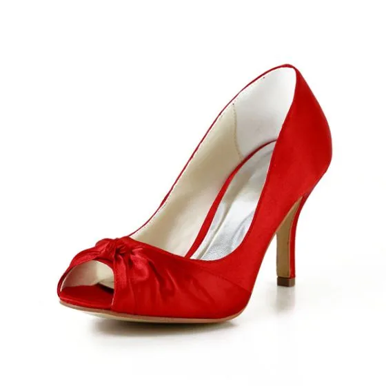 Classic Red Bridal Wedding Shoes Peep 