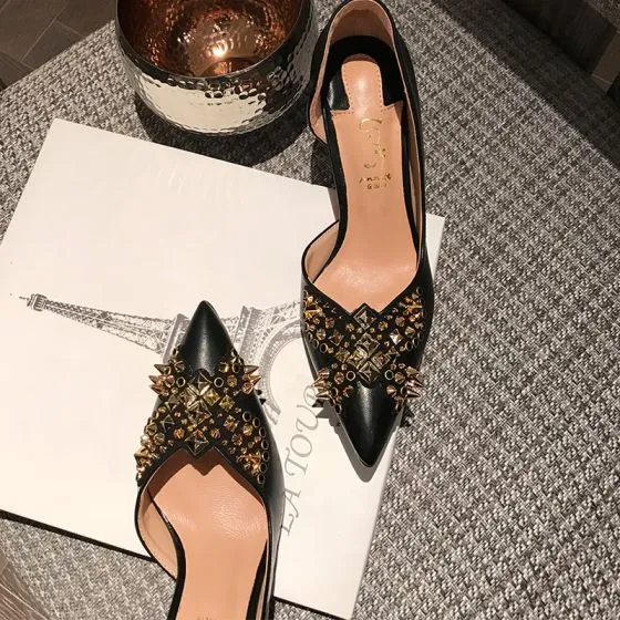 Chic / Beautiful Black Gold Evening Party Womens Shoes 2020 Leather ...