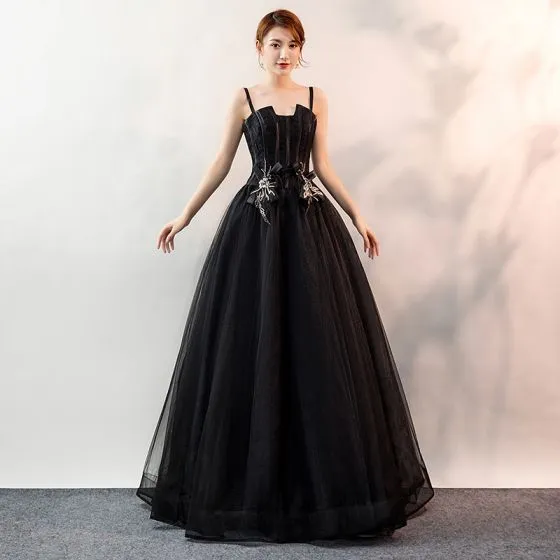 Affordable Black Prom Dresses 2020 Ball Gown Spaghetti Straps ...