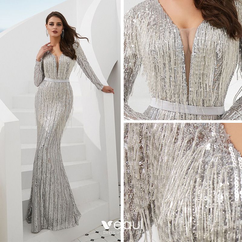 Luxury / Gorgeous Sparkly Grey Evening Dresses 2020 Trumpet / Mermaid ...