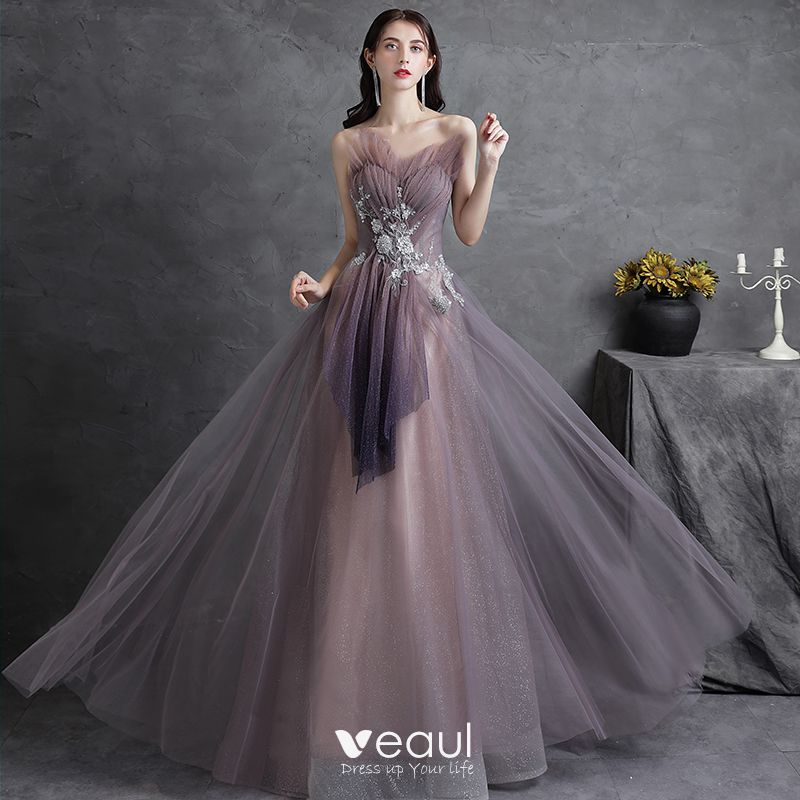 purple strapless prom dresses
