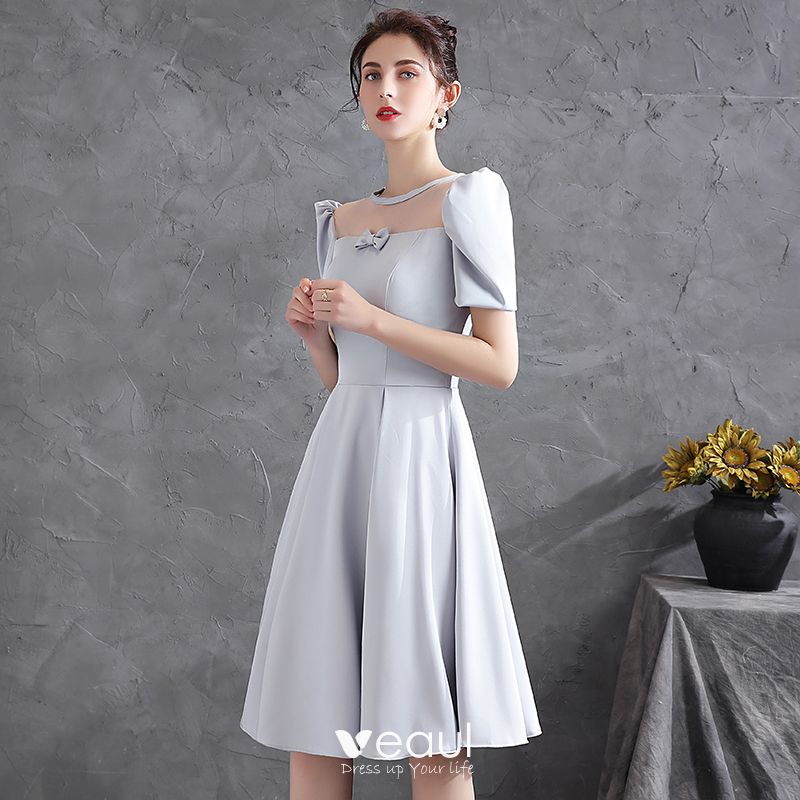 Fashion Grey Homecoming Satin Graduation Dresses 2021 A-Line / Princess ...