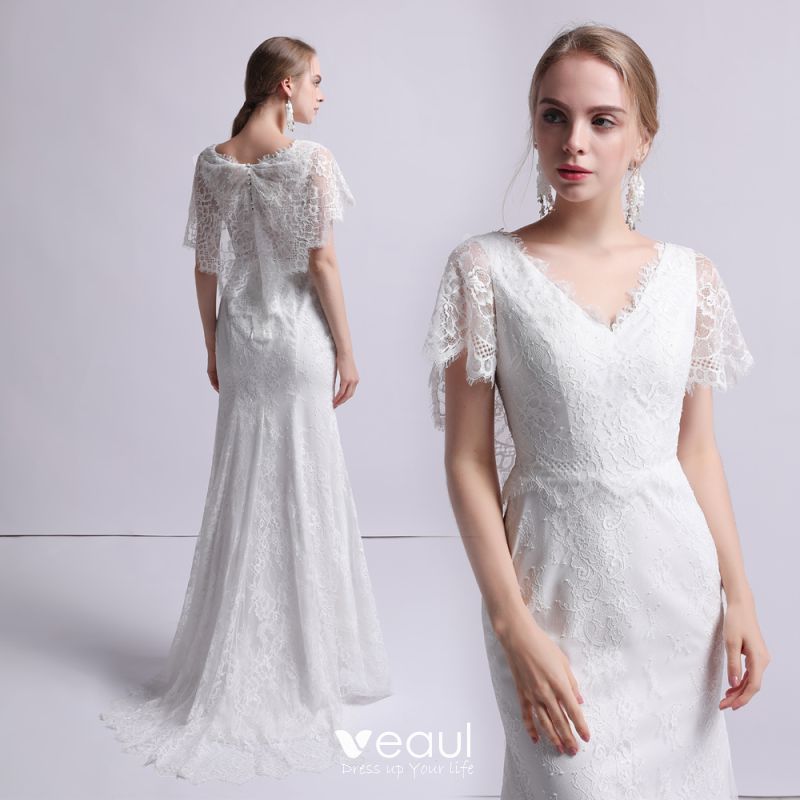 short ivory lace wedding dress
