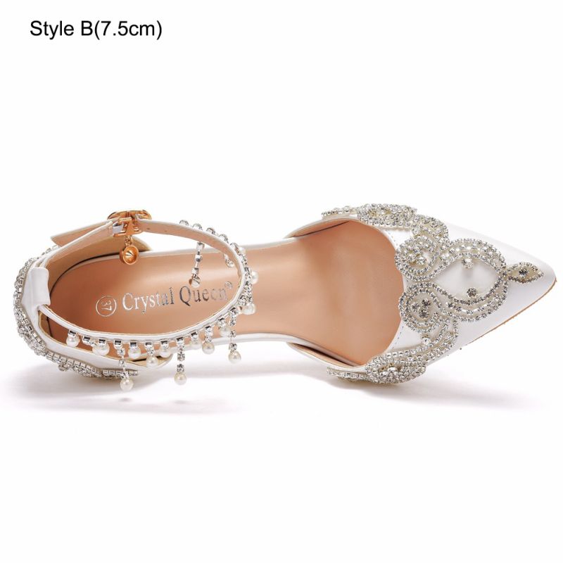 Charming White Rhinestone Pearl Wedding Shoes 2023 Ankle Strap 9 Cm Stiletto Heels Pointed Toe Wedding High Heels 800x800 