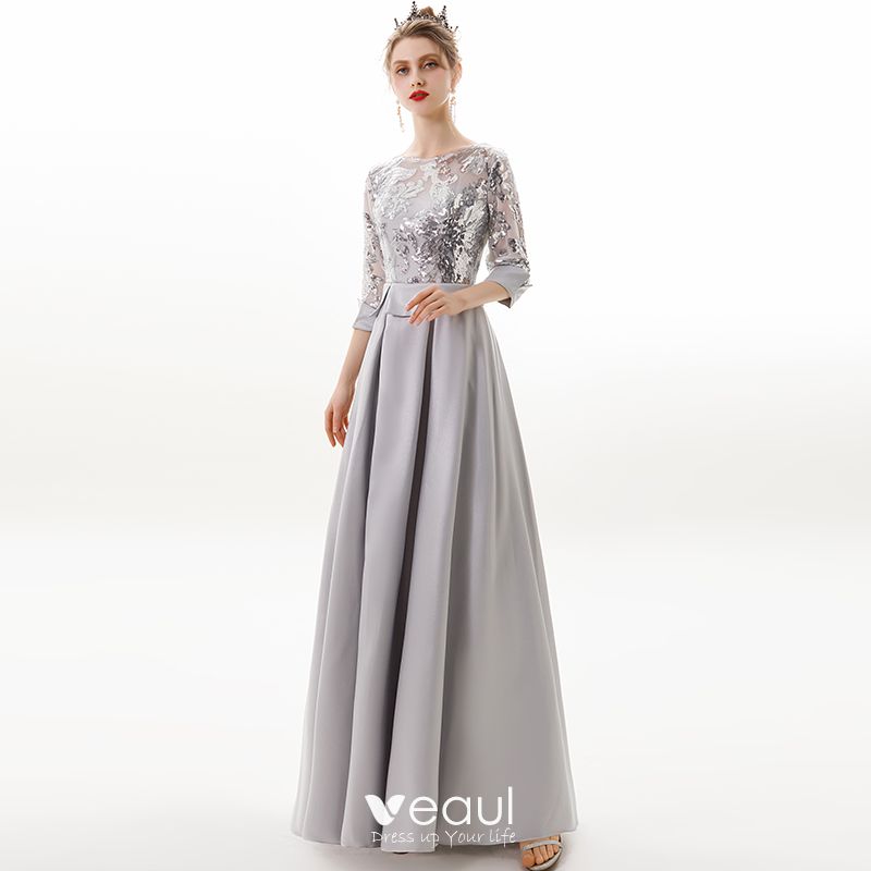 Modern / Fashion Silver Evening Dresses 2019 A-Line / Princess Scoop ...