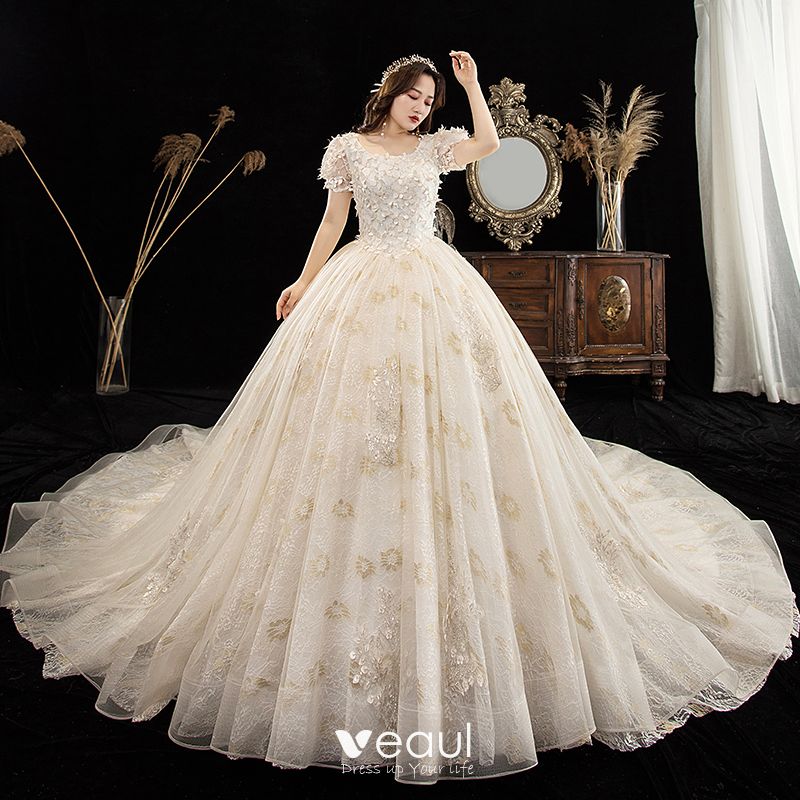 Victorian Style Champagne Plus Size Wedding Dresses 2020 Ball Gown