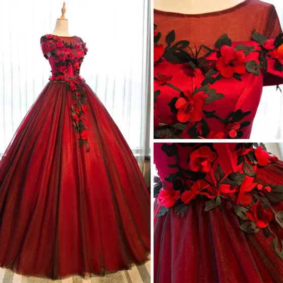 Chic / Beautiful Quinceañera Burgundy Prom Dresses 2018 Ball Gown ...