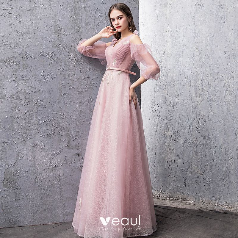 Modern / Fashion Blushing Pink Evening Dresses 2019 A-Line / Princess V ...