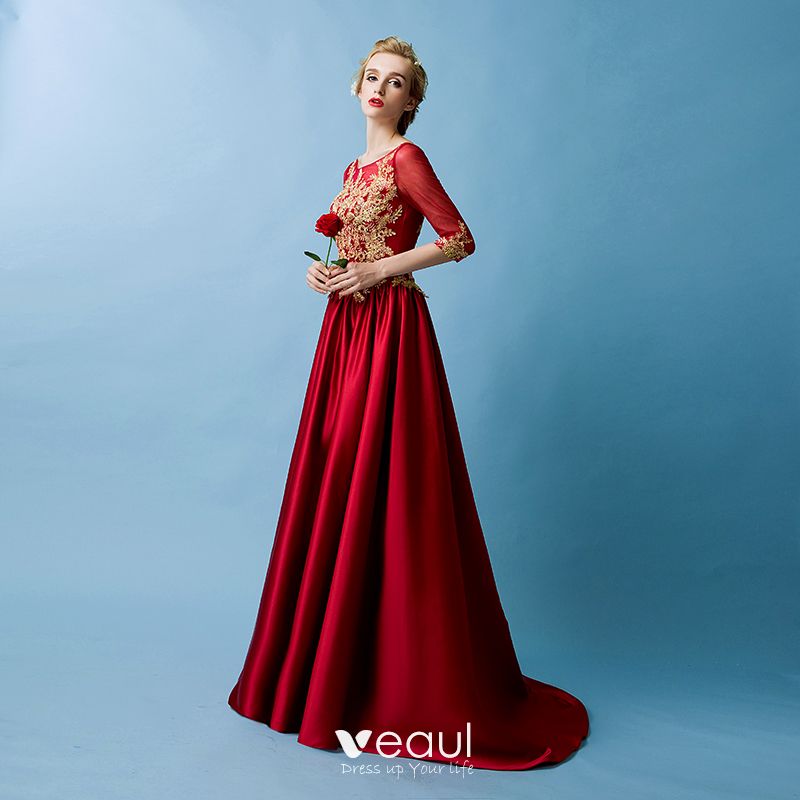 Elegant Burgundy Evening Dresses 2019 A Line Princess Scoop