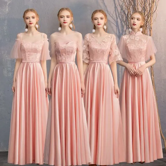 peach satin bridesmaid dresses