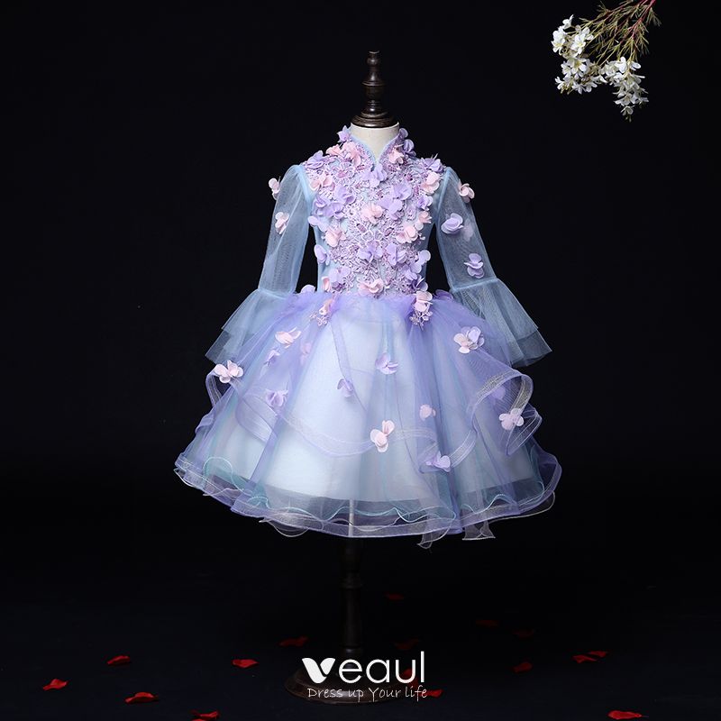 Flower Fairy Lilac See-through Birthday Flower Girl Dresses 2020 Ball ...