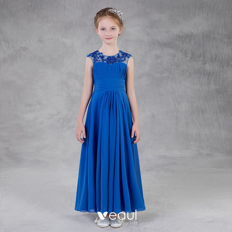 Chic / Beautiful Royal Blue Chiffon Flower Girl Dresses 2020 A-Line ...