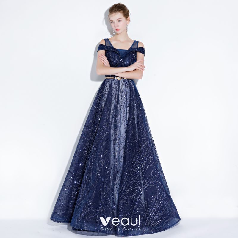 navy blue floor length gown