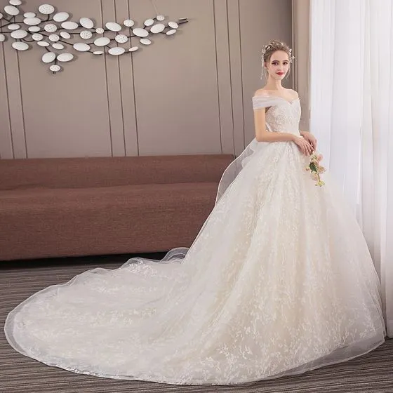 wedding dress with shoulder train