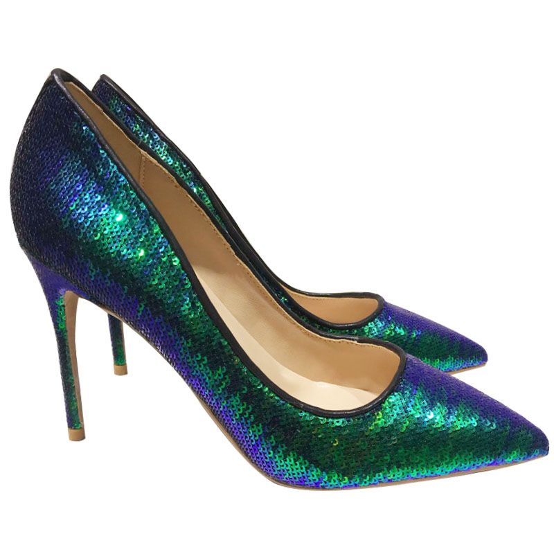 green multi color heels