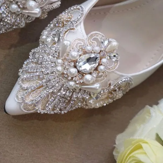 Luxury / Gorgeous Ivory Handmade Beading Wedding Shoes 2019 Pearl ...