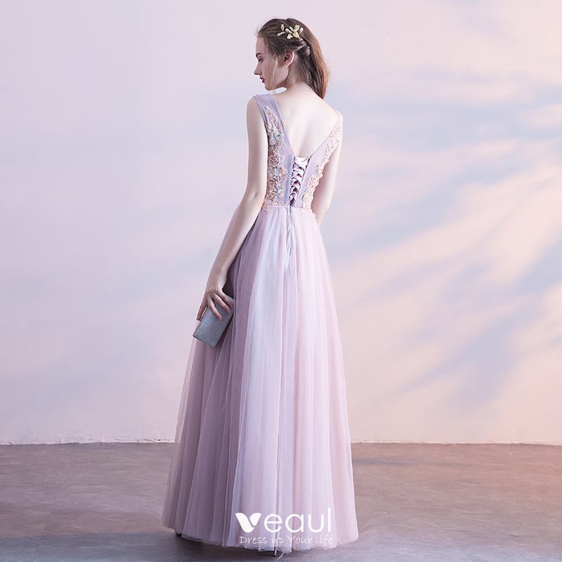 Chic / Beautiful Blushing Pink Prom Dresses 2017 A-Line / Princess Lace ...